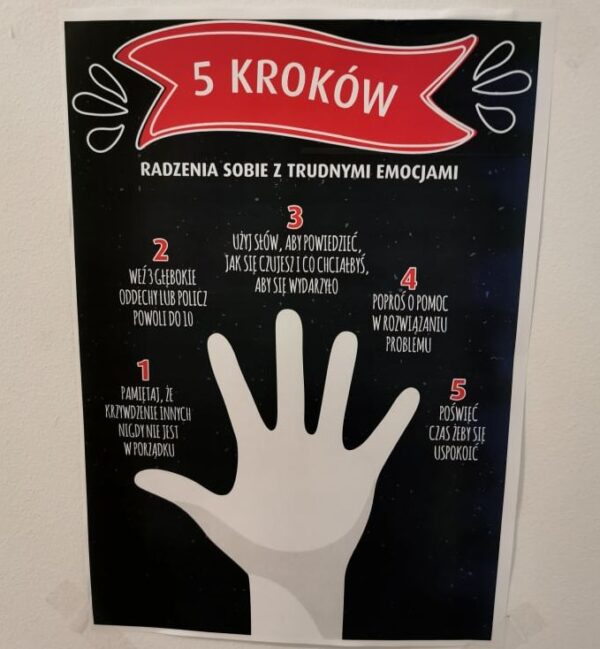 Plakat „5 kroków radzenia sobie z trudnymi emocjami” (PDF do druku)